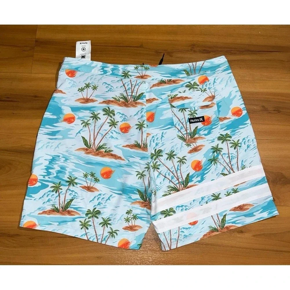 Mens NWT Hurley Block Party Tropical Beach Drawstring Swim Board Shorts